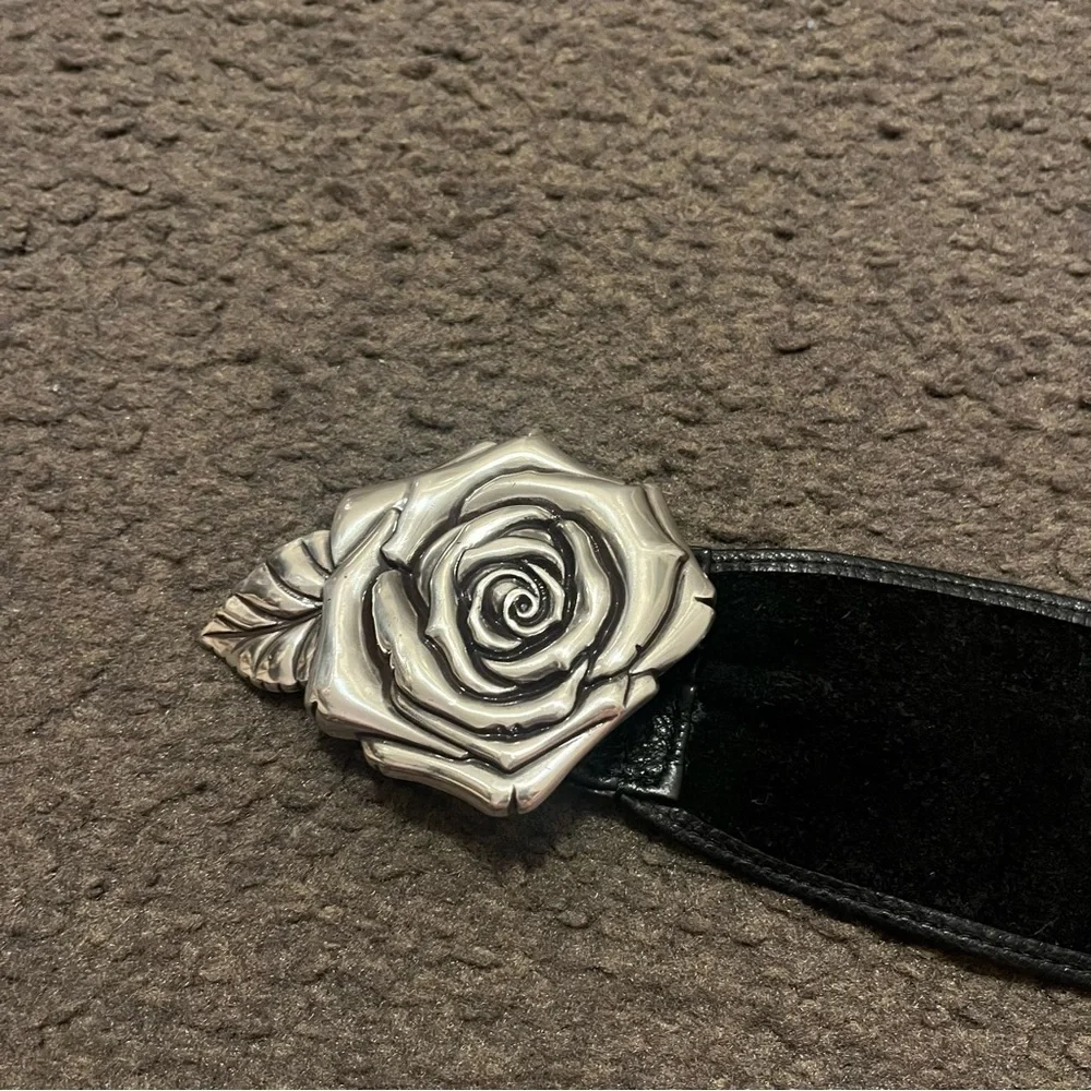 Brighton Black Leather Rose Belt